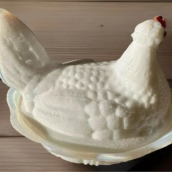 Vintage Fenton White Milk Glass Hen Rooster On Nest Candy Dish 5.5" Beautiful - Picture 3 of 7